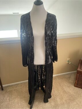 Black Sequin Open-Front Duster